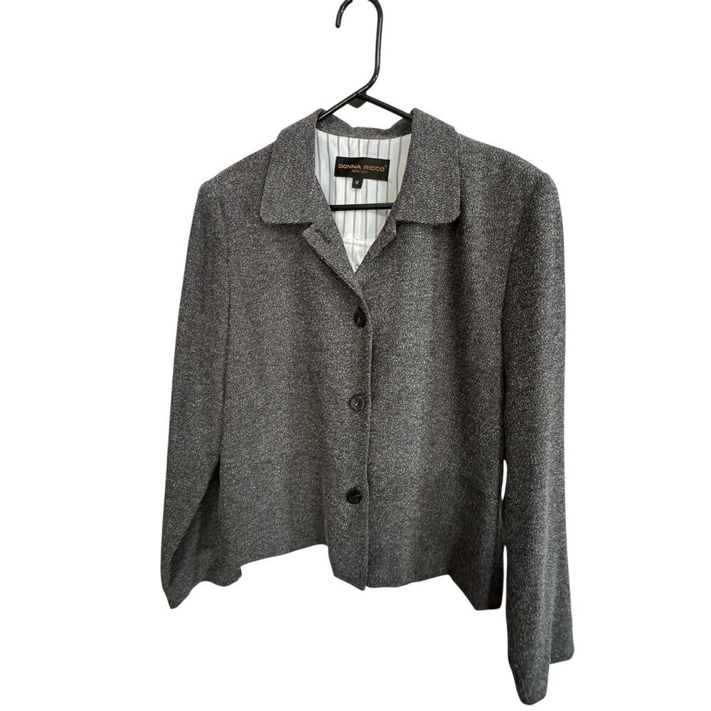 Donna Ricco NY Women's Black White Salt Pepper Button Up Blazer Size 12 NEW